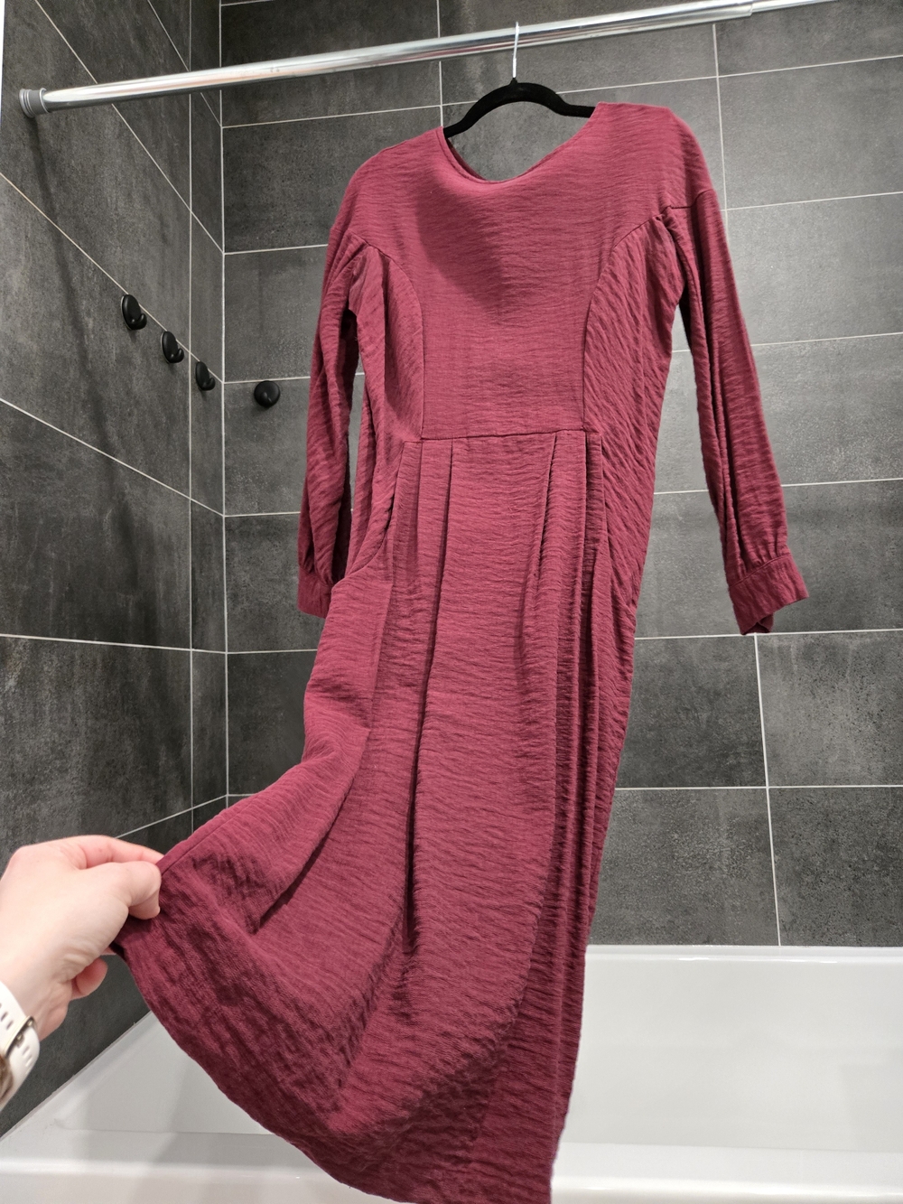 Women's Long-Sleeve Textured Midi Dress - Red